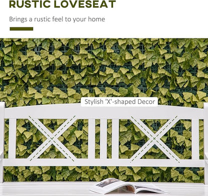 Outsunny 2-Seater Wooden Garden Bench, 4FT Outdoor Patio Loveseat with Unique X-Shape Back for Yard, Lawn, Porch, White