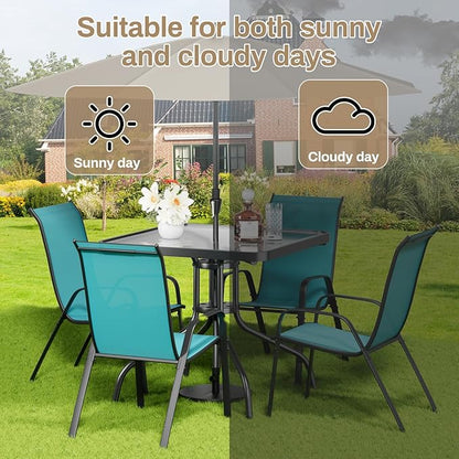 TLSUNNY Patio Dining Set 5 Pieces, All Weather Outdoor Furniture W/30"X 30" Table and 4 Stackable Textilene Chairs, Metal Table and Chairs for Lawn, Garden, Poolside, Backyard (Umbrella not Included)