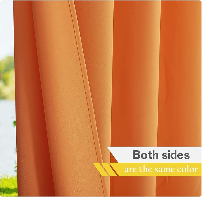 NICETOWN Canvas Outdoor Curtains for Patio Decoration, Waterproof & Windproof Thermal Outside Drapes Top & Bottom Grommet, Privacy Shades for Pool/Pergola, Orange, 55" W by 108" L, 2 Pieces