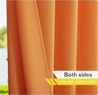 NICETOWN Canvas Outdoor Curtains for Patio Decoration, Waterproof & Windproof Thermal Outside Drapes Top & Bottom Grommet, Privacy Shades for Pool/Pergola, Orange, 55" W by 108" L, 2 Pieces