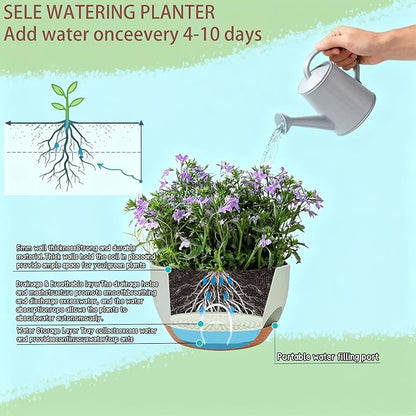 Set of 2-8 Inch Self Watering Hanging Planters for Indoor Outdoor，Hanging Plant Pots with Drainage & Removable Tray, Hanging Pots Holder for Ivy, Pothos, Ferns, Balcony & Patio, Green Brown