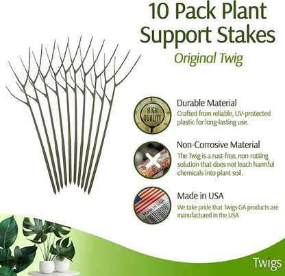 Plant Support Stakes for Indoor & Outdoor Use, Durable Trellis Alternative for Climbing & Potted Plants, Houseplant Stem Holder Structures - Moonstone, 10 Pack, 22" L, Original