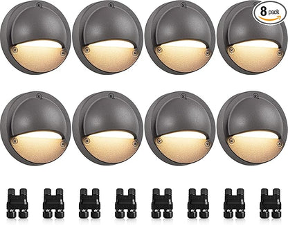 SUNVIE Low Voltage Deck Lights with Fastlock2 Wire Connector 5W LED Landscape Step Stair Lights Outdoor Accent Lighting Garden Post Fence Light 3000K 12-24V AC/DC 3.2FT ETL Listed Cord, 8 Pack
