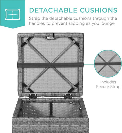Best Choice Products Set of 2 Wicker Ottomans, Multipurpose Outdoor Furniture for Patio, Backyard, Additional Seating, Footrest, Side Table w/Storage, Removable Cushions - Gray/Gray