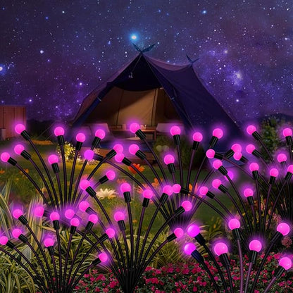 Kohlrabi Solar Garden Lights Outdoor, 6 Pack 60 LED Pink Firefly Lights Waterproof, Sway by Wind, Solar Swaying Light for Yard Patio Backyard Garden Planter Flower Bed Pathway Outdoor Decoration