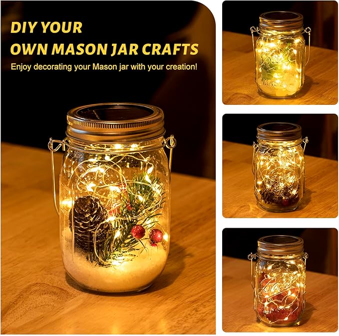 Solar Mason Jar Lanterns, 8 Pack with 30 Warm White LEDs