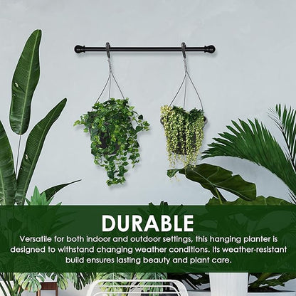 10in Euro Hanging Planters for Indoor Plants 2 Pieces 10inch Hanging Planter with (2) 40cm Hooks, Self Watering Indoor Outdoor Hanging Pots with Drainage Holes and Removable Drip Tray