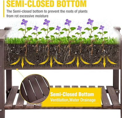 Aivituvin Raised Garden Bed on Wheels, Elevated Plant Boxes Outdoor Large with Grow Grid - with Large Storage Shelf 52.7" x 22" x 30"