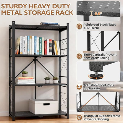 EAGLE PEAK 4-Tier Foldable Greenhouse Shelf, Heavy Duty Metal Storage Rack, No Assembly Steel Shelving Unit, Plant Stand for Greenhouse and Multi-Use Storage, 28”x14.6”x44.7”, 520 lbs, 1 Pack, Black