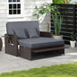 LDAILY Moccha Outdoor Daybed, Wicker Loveseat Sofa Set with 4-Postion Adjustable Backrest, Storage Ottoman, Cushions, Rattan Double Bed Lounger, Patio Furniture Set (Gray)