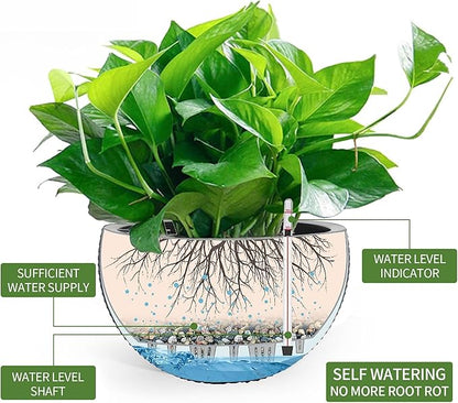Dexceder 9 Inch Self Watering Hanging Planters Indoor Outdoor, Thickened Hanging Basket Flower Plant Pot with Water Level Indicator (Gray)