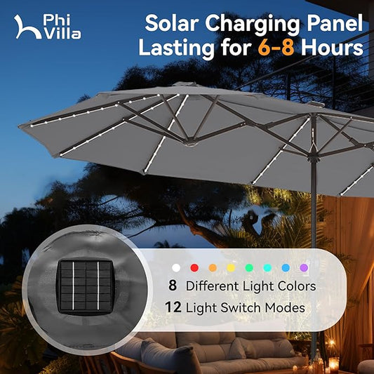 Patio Umbrella with 120 PCS Solar-Powered LED Color-Changing, 13ft