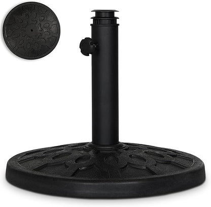 Backyard Expressions 20 lb Round Patio Umbrella Base – Heavy Duty Resin-Coated Calcium Carbonate Stand with Adjustable Pole Adapters Fits 1.5"–2" Poles, Weather-Resistant, Black Finish