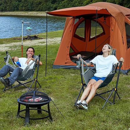 TIMBER RIDGE Hammock Camping Chair with Adjustable Backrest, Heavy Duty Folding Hammock Chair Supports 300lbs, Portable Hammock Chair for Camping, Travelling and Patio, Grey 2 Pack
