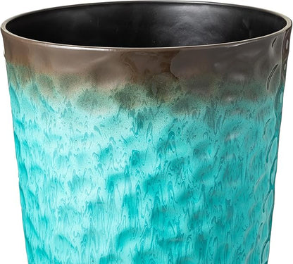 Glitzhome 31" H Oversized Tall Planter, Set of 2 Honeycomb Textured Gradient Turquoise Plastic Tall Outdoor Planters with Drainage Holes, Round Large Flower Pots for Indoor Outdoor Front Door Patio