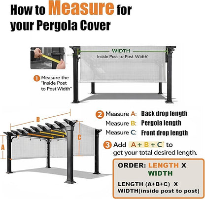 Universal Pergola Replacement Canopy Shade Cover with Breathable HDPE Fabric & Rod Pockets for 10 x 10 FT Pergola, Canopy Size: 192'' L x 106'' W (Banha Beige)