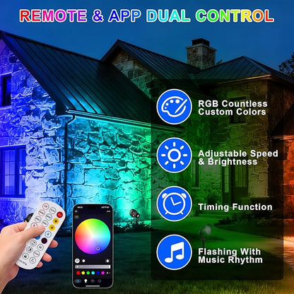 RGB Color Changing Spotlights Outdoor, LED Landscape Lighting with Remote/APP Control, Music Sync & Timing Mode, IP65 Waterproof Outdoor for Yard Garden Pathway Christmas Halloween, 4 Pack