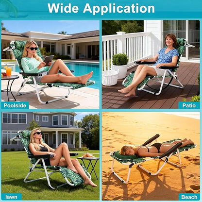 ABORON Tanning Chair with Face Hole, 5-Position Adjustable Reclining Beach Lounge Chair, Folding Face Down Sun Lounger for Beach, Poolside, Patio, Lawn, Home(Tropical Leaf)