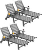 Carauci Lounge Chair Outdoor Set of 4, HDPE Chaise Lounge with Wheels, 5-Position Adjustable Backrest & 2 Cup Holders Patio Lounge Chair, All-Weather Pool Sun Lounger for Poolside, Backyard, Grey