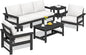 SERWALL HDPE Patio Furniture Set, 7-piece Outdoor Sectional Sofa Set, All Weather Outdoor Couch Set for Deck, Lawn, Black Frame with Khaki Cushion