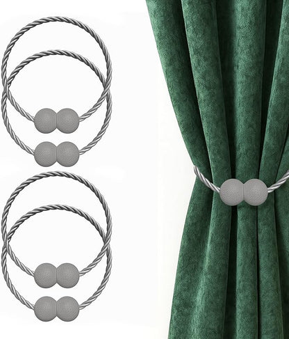 Hion Magnetic Curtain Tiebacks Grey 4 Pack, Curtain Tiebacks Buckles Holdbacks Holders Hooks Clip for Home Bedroom Office Decorative Thick or Thin Curtain