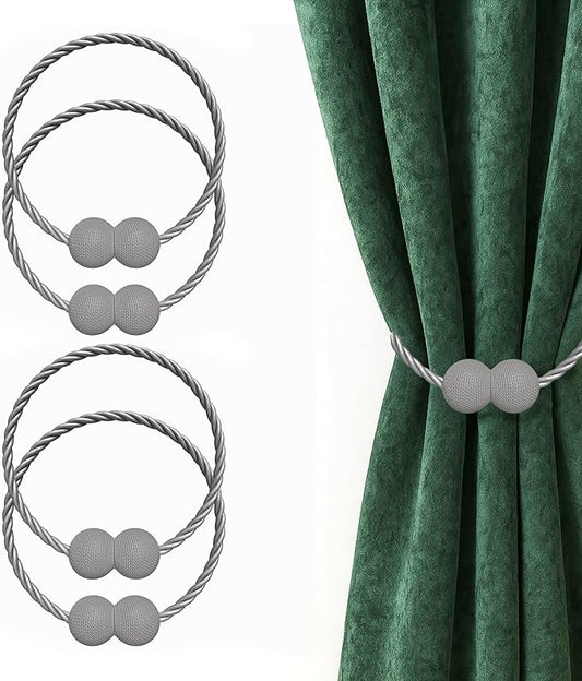 Hion Magnetic Curtain Tiebacks Grey 4 Pack, Curtain Tiebacks Buckles Holdbacks Holders Hooks Clip for Home Bedroom Office Decorative Thick or Thin Curtain