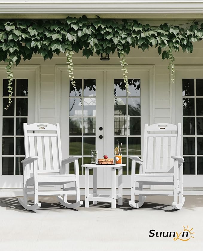 Rocking Chair, Oversized White Outdoor Rocker with Wood-Grain Finish