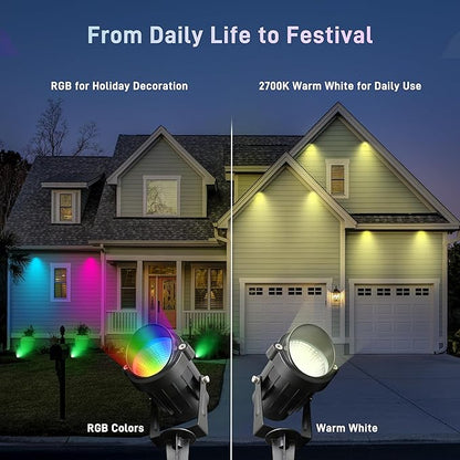 Halloween Christmas Outdoor Spotlights,12W RGBW Colors Changing Landscape Spotlight with Remote Control, IP65 Waterproof 110V Plug in LED Spotlight Outdoor with US Plug for Yard Garden House (8Pack)