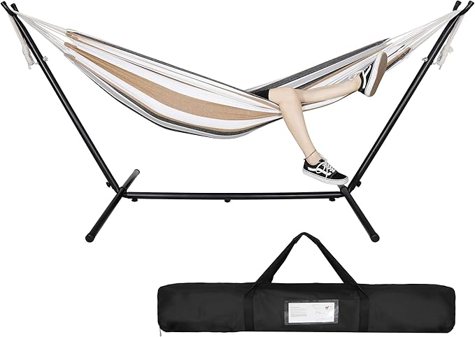 SUPER DEAL Portable 2 Person Hammock with 9FT Hammock Stand, 620 LBS Capacity Adjustable Hammock Bed with Space Saving Carrying Case Included for Camping Garden Backyard Patio Indoor Outdoor