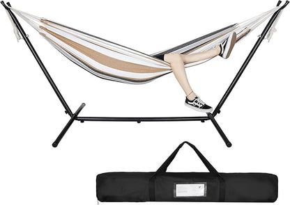 SUPER DEAL Portable 2 Person Hammock with 9FT Hammock Stand, 620 LBS Capacity Adjustable Hammock Bed with Space Saving Carrying Case Included for Camping Garden Backyard Patio Indoor Outdoor