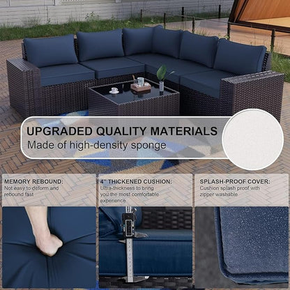 Kullavik 12 Pieces Outdoor Patio Furniture Set PE Wicker Rattan Sectional Sofa Patio Conversation Sets,Navy Blue