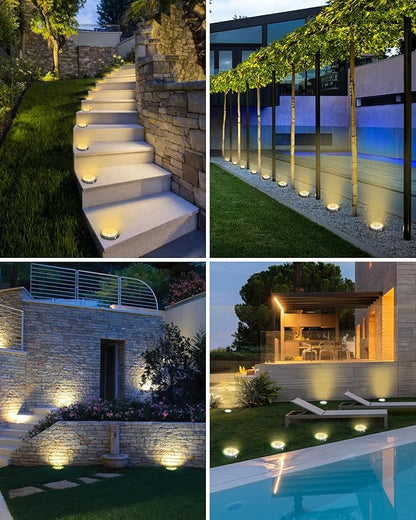 btfarm 16 Pack Solar Lights Outdoor, 8 LED Solar Ground Lights IP65 Waterproof Flat Solar Disc Light, Pathway Lights for Garden Lawn Patio Yard Path Landscape, Warm White