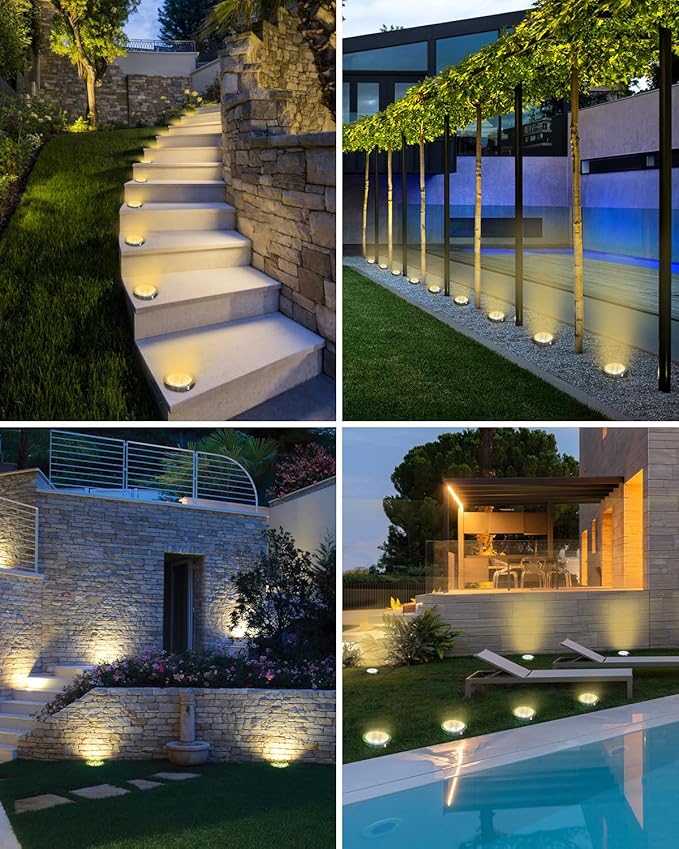 btfarm 10 Pack Solar Ground Lights Outdoor, 8 LED Solar Disc Lights IP65 Waterproof Flat Solar Light, Pathway Lights Solar Powered for Garden Lawn Patio Yard Path Landscape, Warm White