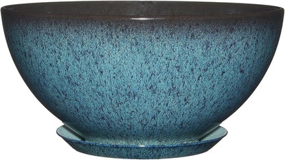 Classic Home and Garden Rosie Modern Planter w/Drainage - Contemporary Planter Bowls - Shallow Round Vases for Small Plants - Versatile Indoor & Outdoor Pots (10” Indigo Speckle)