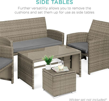 Best Choice Products Set of 2 Wicker Ottomans, Multipurpose Outdoor Furniture for Patio, Backyard, Additional Seating, Footrest, Side Table w/Storage, Removable Cushions - Cement Gray/Taupe