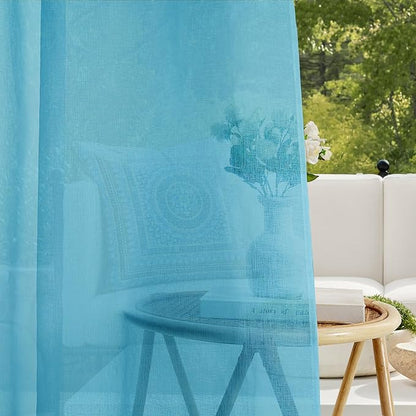 RYB HOME Waterproof Outdoor Curtains - Linen Like Translucent Breathable Sheer Curtains, Quick Dry Easy Slide Draperies for Backyard Patio Verandas, W 54" x L 84", 2 Pieces, Teal