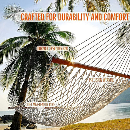Castaway Living 13 ft. Double Traditional Hand Woven Navy Polyester Rope Hammock – 2-Person, 450 lb Capacity, Free Extension Chains & Tree Hooks, Designed in The USA