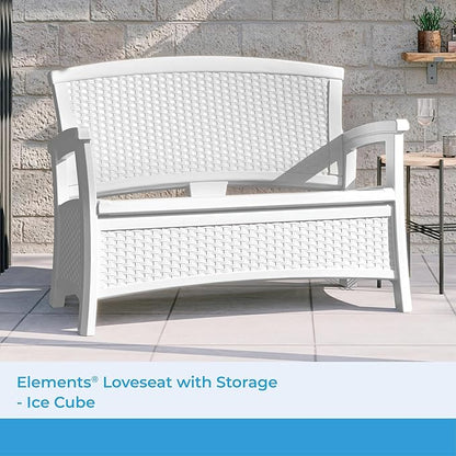Suncast Outdoor Wicker Love Seat with 23-Gallon Storage, Comfortable Seating for Two, Ergonomic Back Support, All-Weather Furniture for Patio, Deck, and Garden, Ice Cube