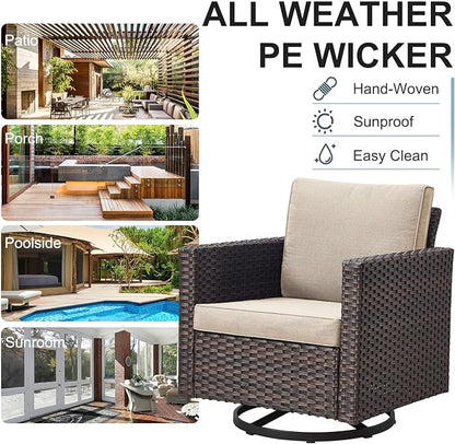 Belord Wicker Patio Furniture 5 Piece Outdoor Sofa Set, Oversize Outdoor Swivel Rocker Chairs with Rattan Ottomans, Conversation Sets Patio Furniture Come with Removable Cushion Beige, Anti-Rust Frame