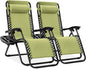 Best Choice Products Set of 2 Adjustable Steel Mesh Zero Gravity Lounge Chair Recliners w/Pillows and Cup Holder Trays - Dusty Green/Black