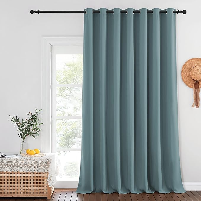 NICETOWN Sliding Glass Door Curtain - Grommet Extra Wide Window Treatment Thermal Curtain Energy Saving Sleep Out Curtain for Kids Room/Living Room (Greyish Blue, W100 x L95, 1 Panel)