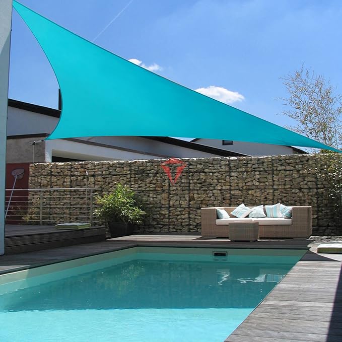Patio Paradise 24' x 24' x 24' Sun Shade Sail Triangle Canopy Shade Cloth Fabric Sunlight Block Patio Pergola Cover HDPE Deck Awning for Outdoor Backyard Roof Shading, Turquoise