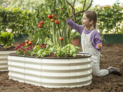 Plant & Plot Galvanized Raised Garden Beds Outdoor // 4×2×1 ft (2-Pack) Planter Raised Beds for Gardening, Vegetables, Flowers // Large Metal Garden Box (White) // Patented Tool-Free Design