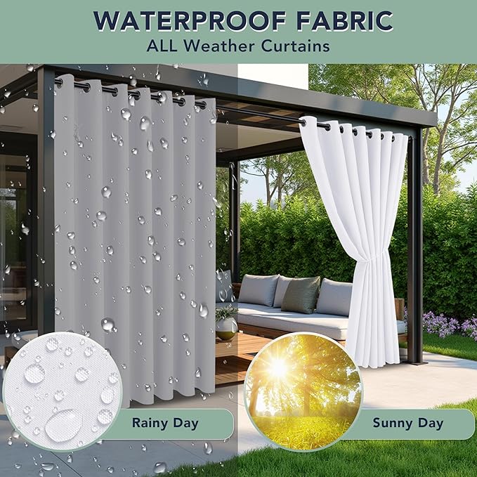 White Outdoor Curtains for Patio Waterproof - 8 Panels Privacy Weatherproof Outside Curtains with Grommets for Pergola, Gazebo, Porch, Cabana, Balcony, 54 x 95 Inch