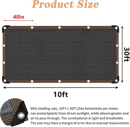 Shade Cloth 90% Sunblock Net for Garden Patio, Shade Sails -for Plants Greenhouse Outdoor Pergola Lawn Swimming Sun Protection Screen Cloths for Kennel Chicken Coop Easier to Hang Net Cover, 10x30 FT