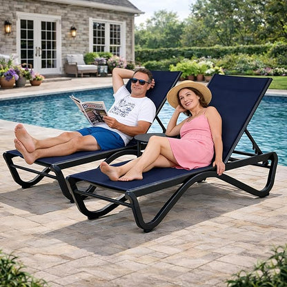 Kozyard Outdoor Chaise Lounge Chair, Full Aluminum Frame, Adjustable Reclining Patio Lounger for Poolside, Sunbathing & Backyard, Textilene (NavyBlue)