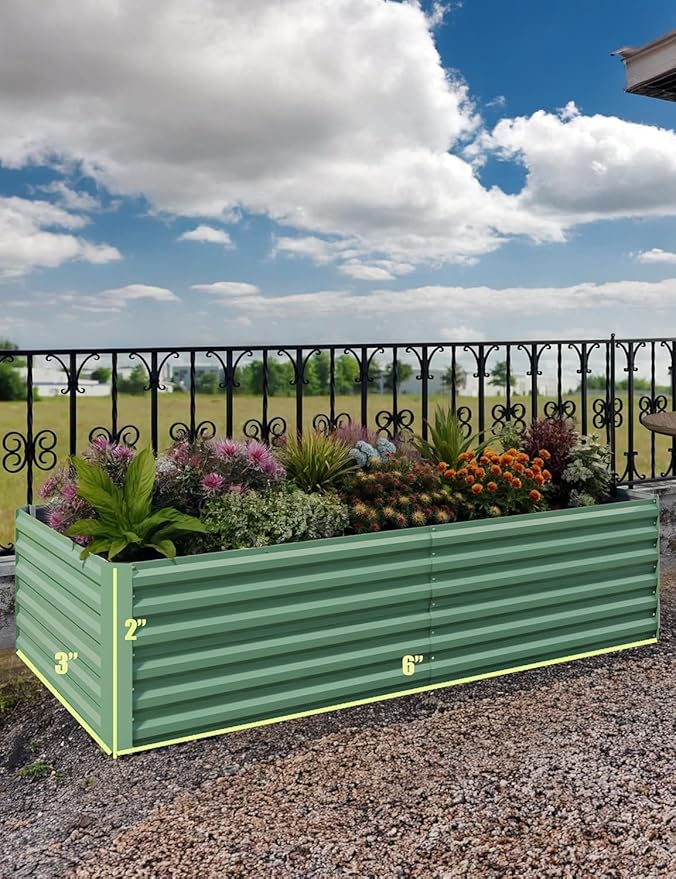 Garvee 6x3x2ft Galvanized Raised Garden Bed Outdoor,Rust-Resistant Raised Garden Beds for Gardening, Easy Assembly Outdoor Garden Box & Planters,Green