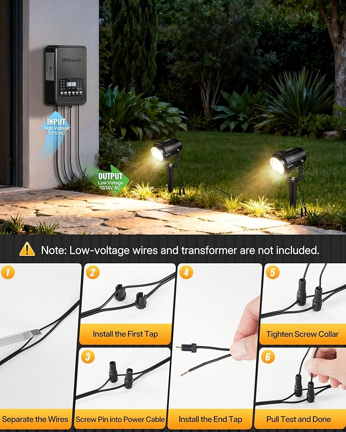 6W 700LM Low Voltage Landscape Lighting, 12V AC/DC 3000K Warm White LED Low Voltage Landscape Lights, IP65 Waterproof Outdoor Spotlights with Connectors for Garden Tree Yard 12Pack W01SLP1206