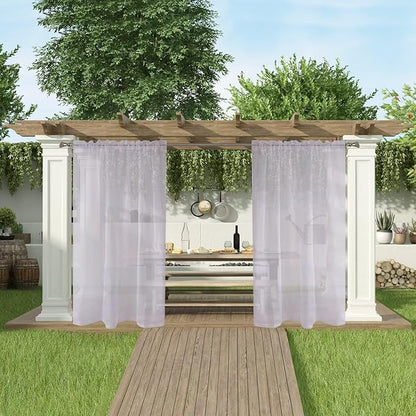 SpaceDresser Waterproof Outdoor Sheer Curtains for Patio - 4 Panels Rod Pocket Indoor Voile Sheer Curtain for Living Room,52W x 84L inch, Silver Grey