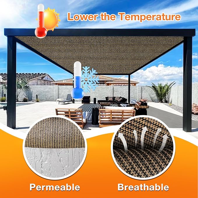 Artpuch Outdoor Pergola Shade Cover 10x14 FT Sun Shade Cloth with Grommets Mocha 90% UV Protection Canopy Patio Privacy Screen (Customized Available)